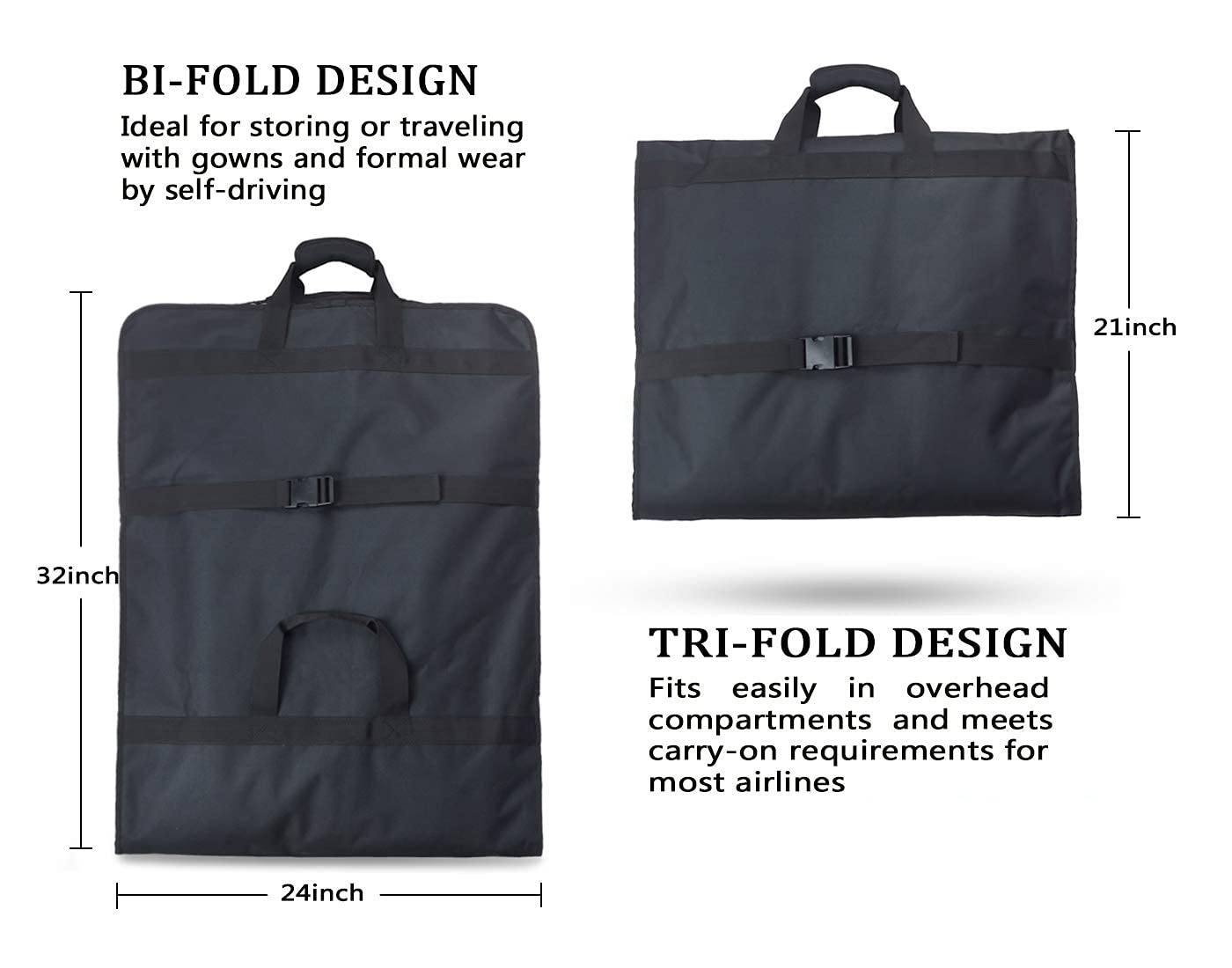66'' Tri-fold Extra Long Dress Garment Bag, Premium & Breathable Tear-resistant Hanging Suit Cover for Travel and Storage Black 66 inches U1