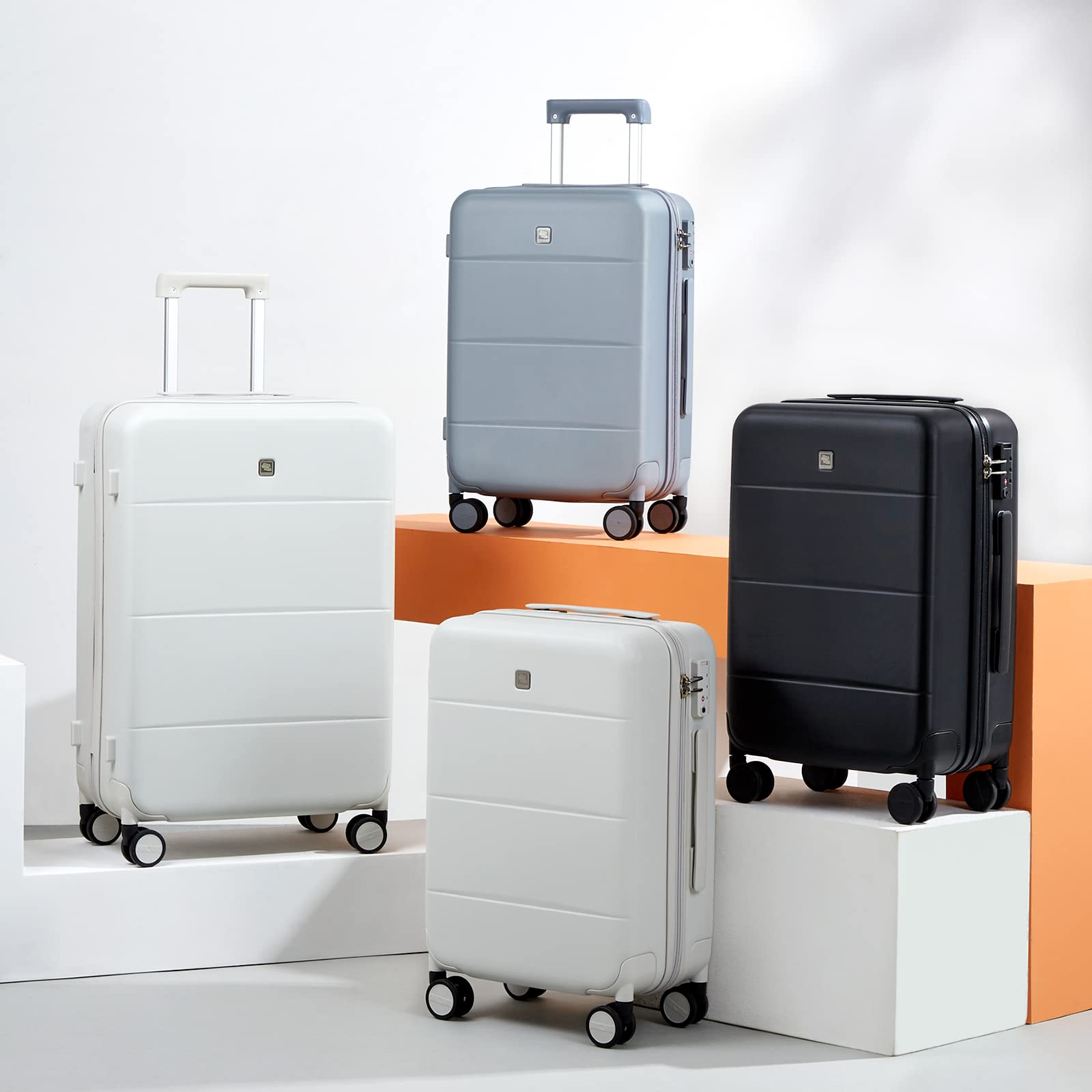 Hanke 20 Inch Carry On Luggage 22x14x9 Airline Approved PC Hard Shell Suitcases with Wheels TSA Luggage for Women Men Lightweight Travel Luggage(Smoke White) Smoke White Carry On 20-Inch U1