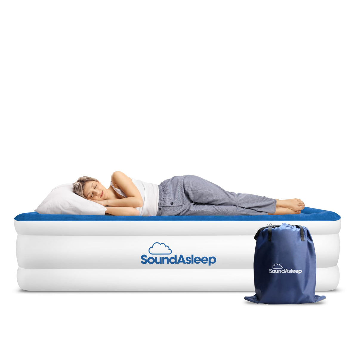 SoundAsleep Dream Series Luxury Air Mattress with ComfortCoil Technology & Built-in High Capacity Pump for Home & Camping- Double Height, Adjustable, Inflatable Blow Up, Portable - King Size Blue King U1