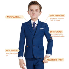 Plavict Boys' Suits Slim Fit 5 Piece, Adjustable Waist, Boys Formal Set Blue U1