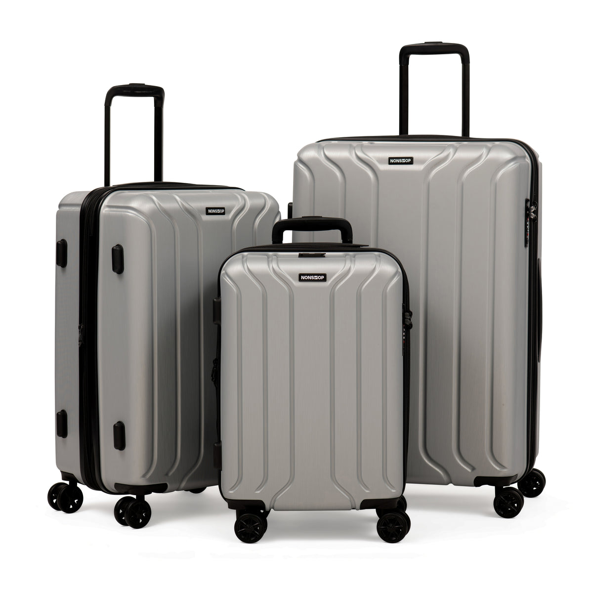 NONSTOP NEW YORK Luggage Expandable Spinner Wheels hard side shell Travel Suitcase Lightweight, TSA Lock, Double USB Port  ( Silver , 3-Piece Set (20/24/28) ) Silver 3 Piece Set 20 24 28 U28