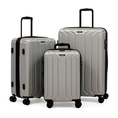 NONSTOP NEW YORK Luggage Expandable Spinner Wheels hard side shell Travel Suitcase Lightweight, TSA Lock, Double USB Port  ( Silver , 3-Piece Set (20/24/28) ) Silver 3 Piece Set 20 24 28 U29