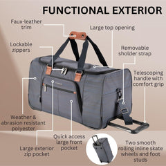 Ricardo Beverly Hills Montecito 2.0 Softside Rolling Duffel Bag with Wheels and Handle, Ideal Lightweight Travel Bag for Men and Women, 22-inch Wide, Grey U1