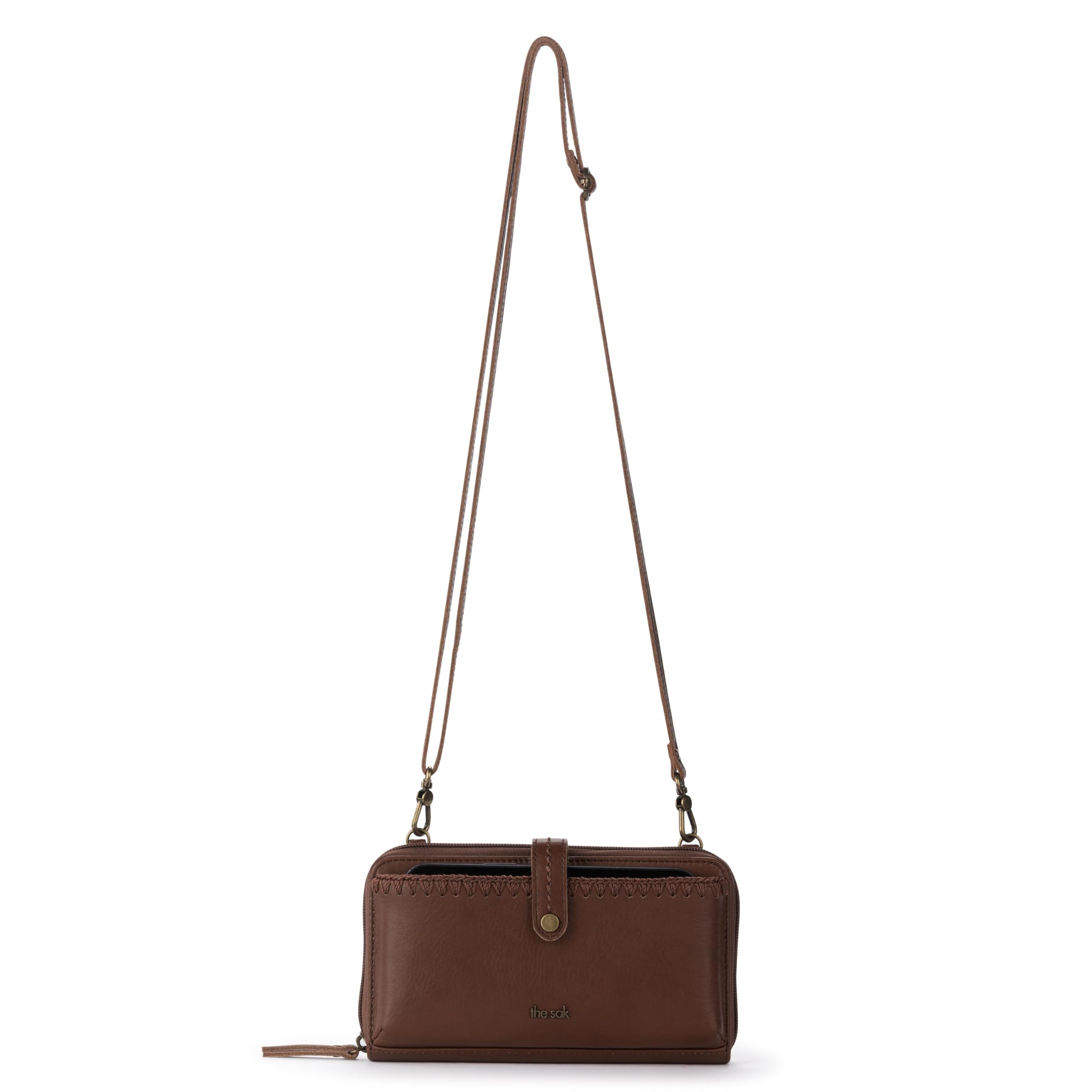 The Sak Iris Large Smartphone Crossbody Bag in Leather, Convertible Wristlet Purse Design - Whiskey Whiskey Large U1