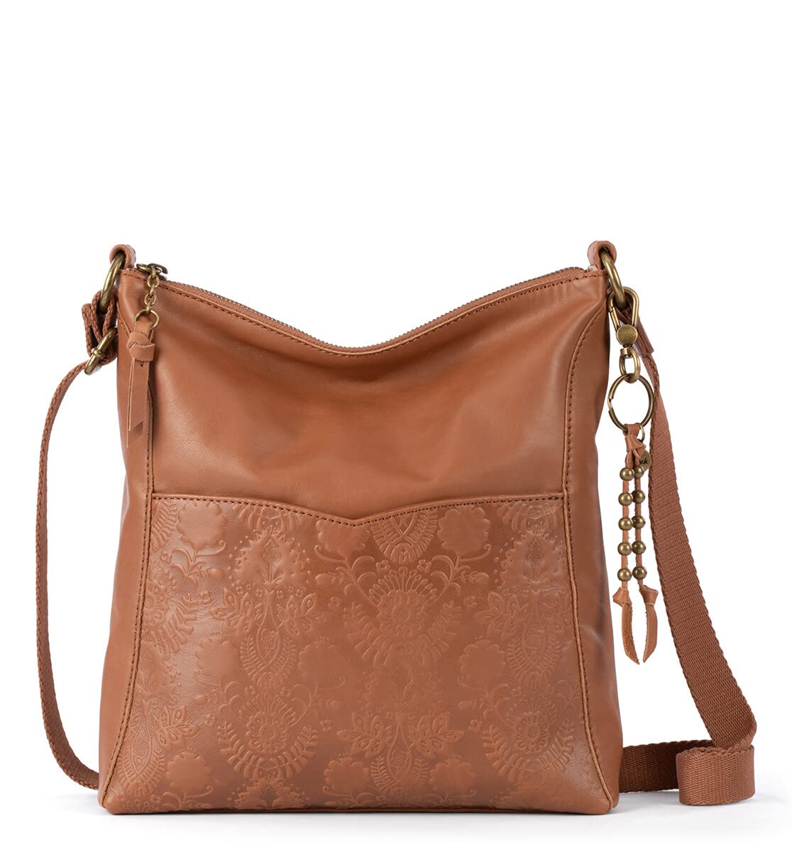 The Sak Lucia Crossbody Bag in Leather, Convertible Purse with Adjustable Strap, Tobacco Floral Embossed Tobacco Floral Emboss One Size U2