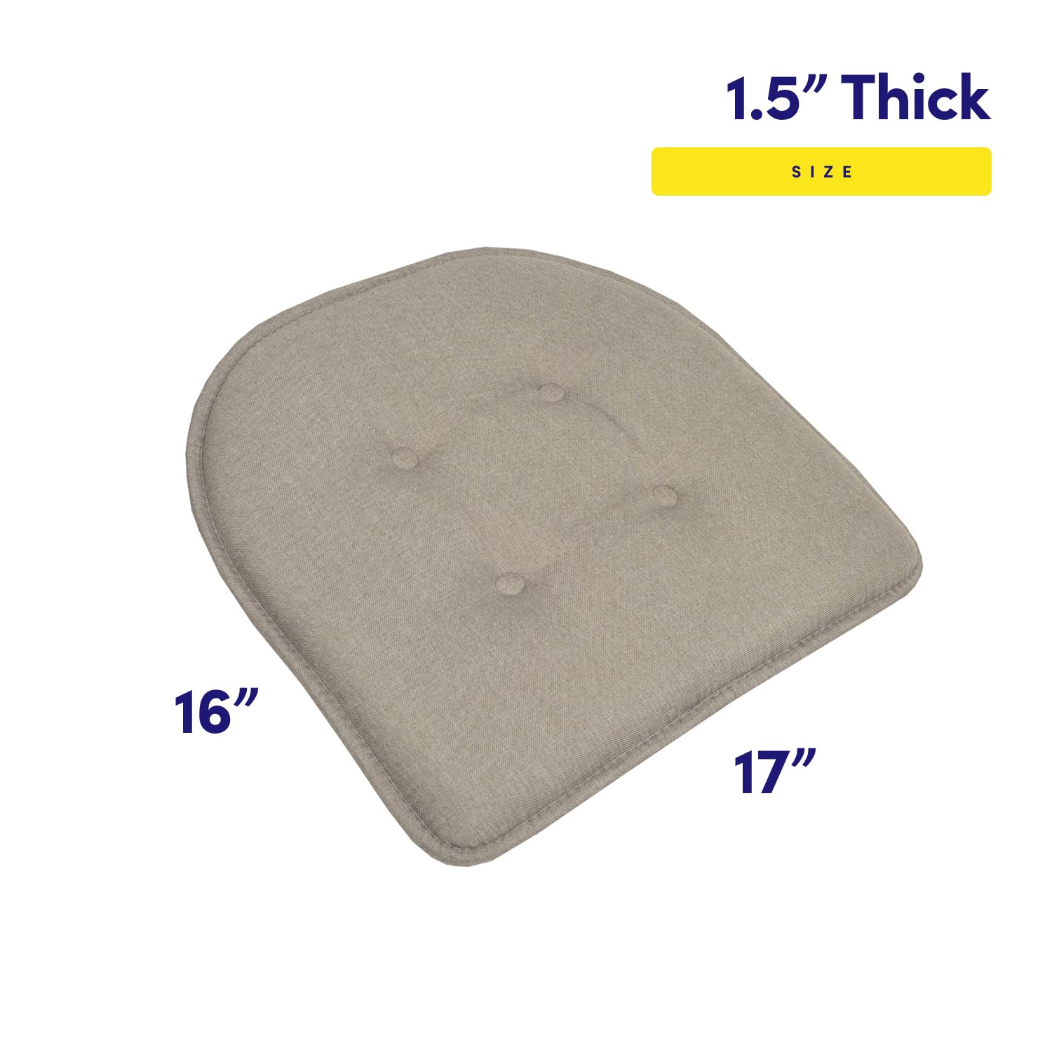 Sweet Home Collection Chair Cushion Memory Foam Pads Tufted Slip Non Skid Rubber Back U-Shaped 17" x 16" Seat Cover, 6 Count (Pack of 1), Khaki Gray Khaki Gray 6 Pack U1