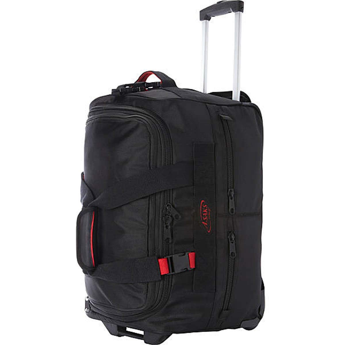A.SAKS Rolling Trolley Duffel Bag 20-Inch Carry-On, Expandable with 2-Wheels and Telescoping Handle for Easy Traveling, Lightweight and Durable, Black with Red Details Black/Red 20-inch U1