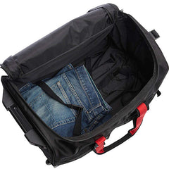 A.SAKS Rolling Trolley Duffel Bag 20-Inch Carry-On, Expandable with 2-Wheels and Telescoping Handle for Easy Traveling, Lightweight and Durable, Black with Red Details Black/Red 20-inch U1