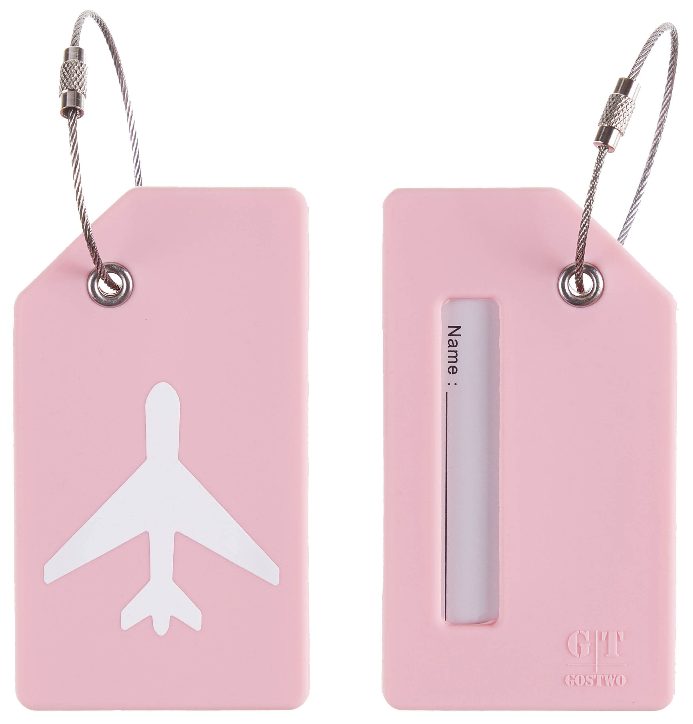 Gostwo 1Pc Silicone Luggage Tag for Suitcases, 26 Initial Letter Baggage Labels Handbag School Bag Suitcase Instrument Tag with Stainless Steel Loop(Pink)(Airplane) Pink01 Airplane U1