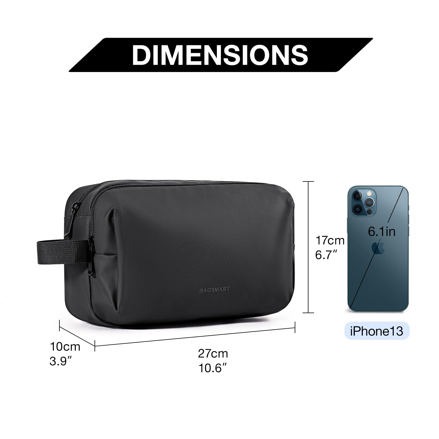 BAGSMART Toiletry Bag for Men, Travel Toiletry Organizer Dopp Kit Water-resistant Shaving Bag for Toiletries Accessories, Door Room Essentials,Black-basic Black-basic Medium U1