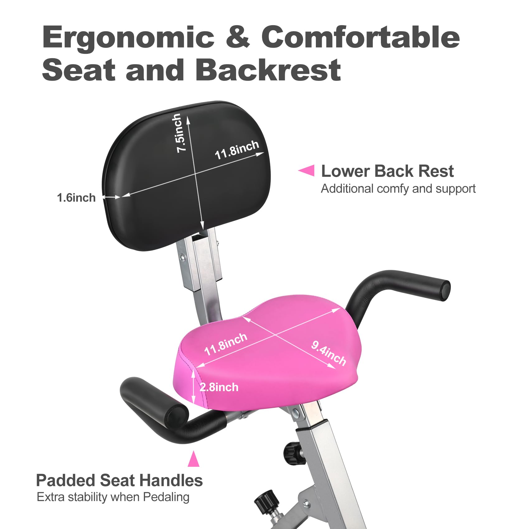 Folding Exercise Bike Portable Upright Adjustable Backrest Cycling Recumbent Stationary Bike Slim Indoor Workout Fitness Cardio Foldable Exercise Bicycle Machine with Pulse Sensor LCD Monitor Arm Backrest-Purple Bike Backrest-Purple Bike U1