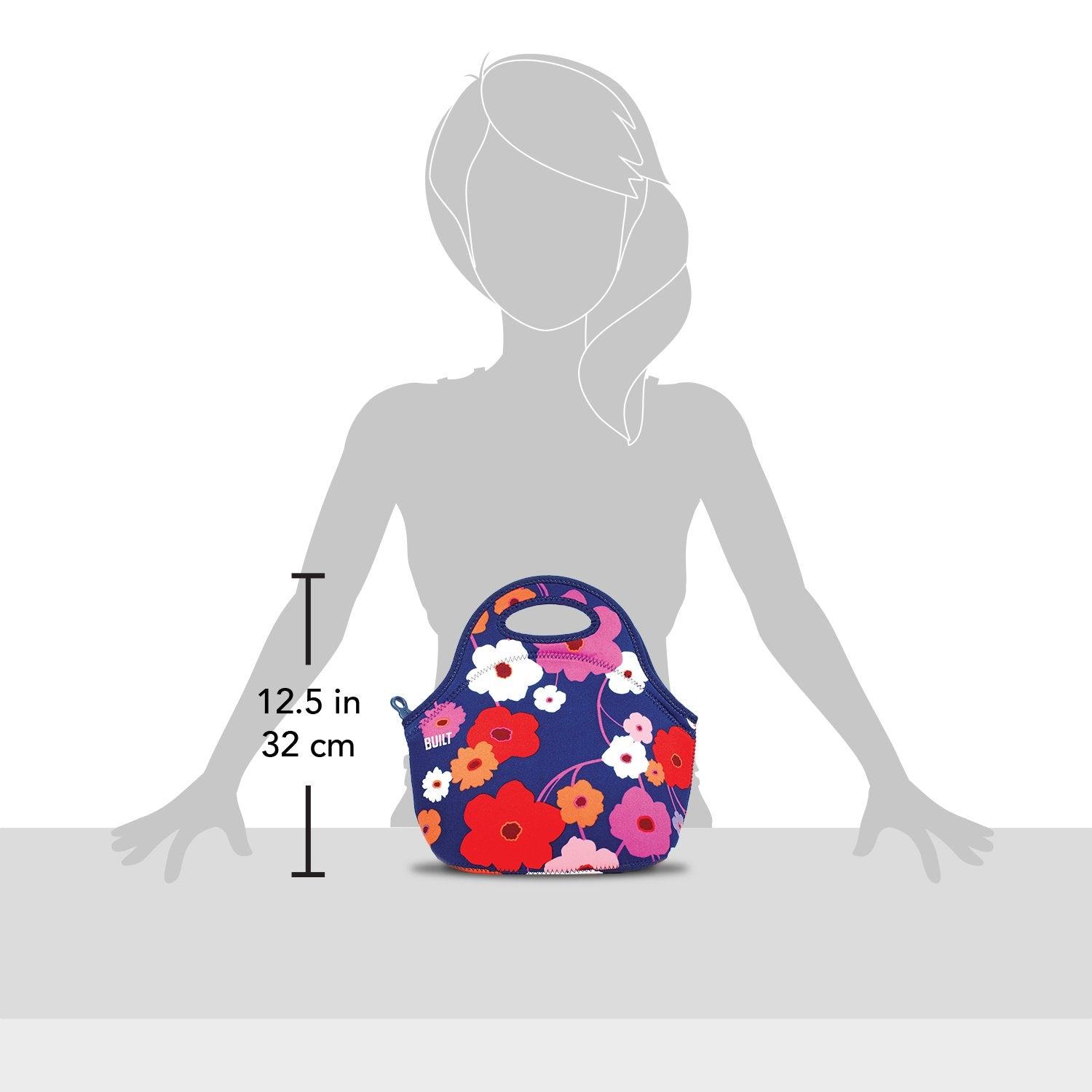 BUILT Gourmet Getaway Soft Neoprene Lunch Tote Bag - Lightweight, Insulated and Reusable, Lush Flower U1