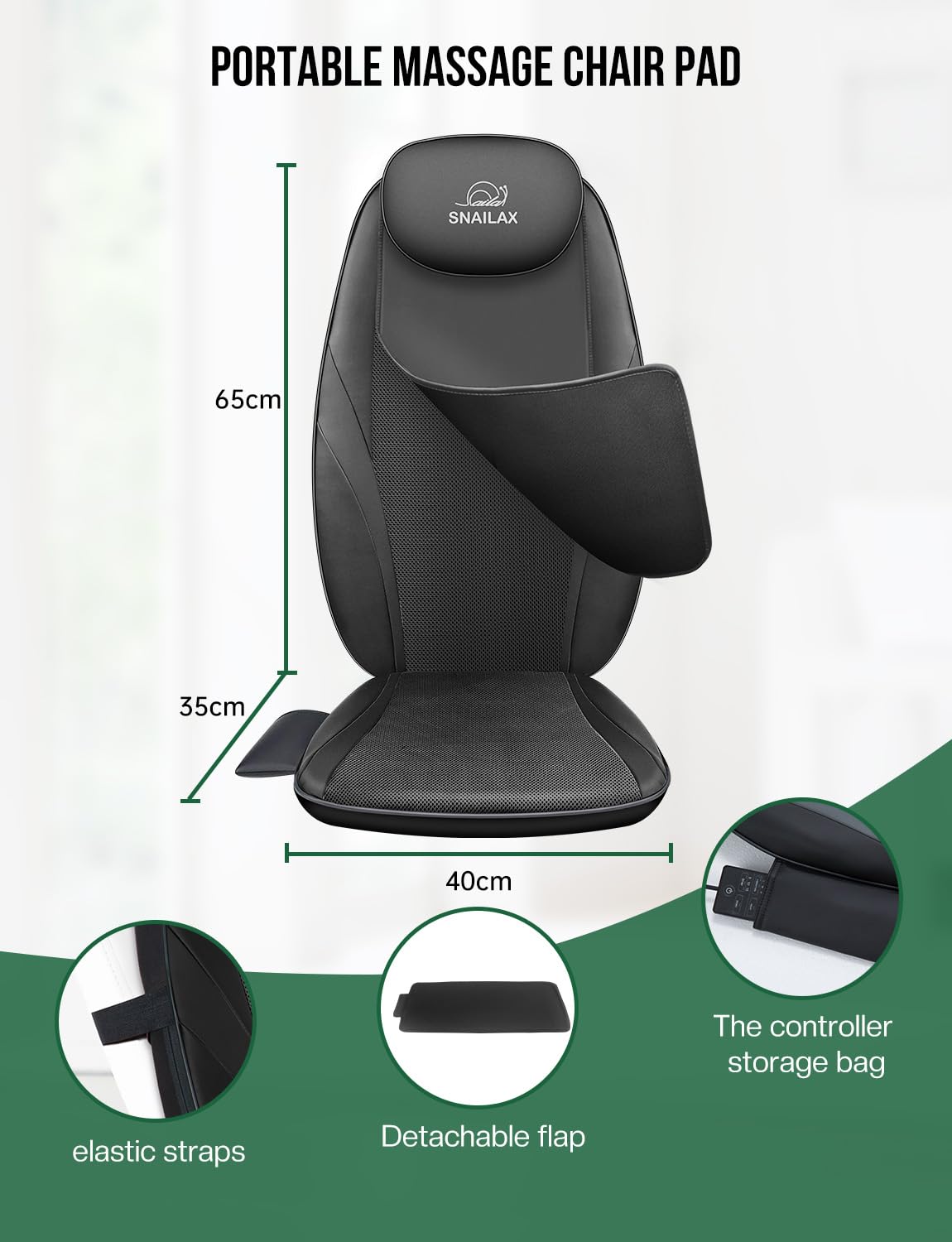 Snailax Back Massager with Soothing Heat, Gifts for Men, Women, Electric Deep Tissue Kneading Full Body Massage Chair for Back Pain, Home, Office Use, App Control Black 1 Count U1