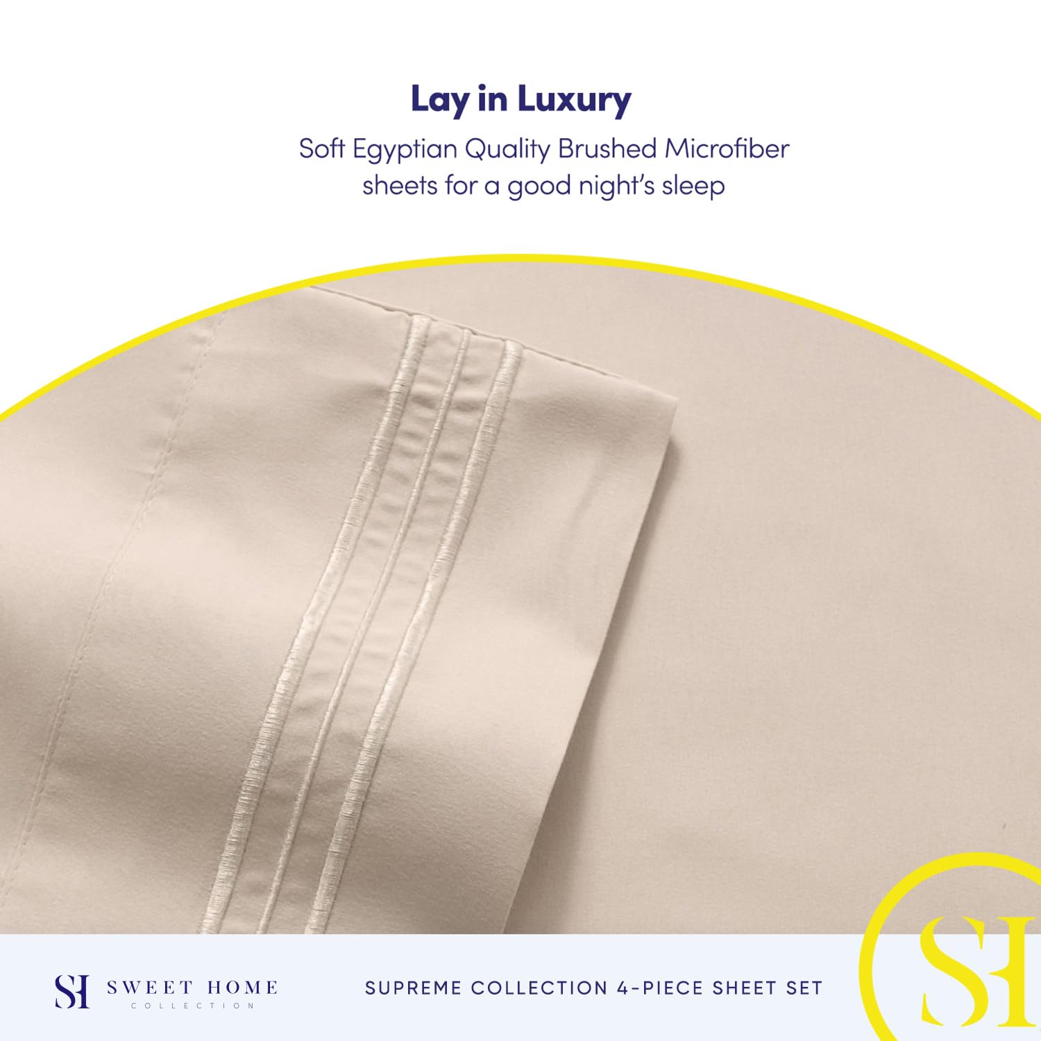 King Size Sheets - Breathable Luxury Bed Sheets with Full Elastic & Secure Corner Straps Built In - 1800 Supreme Collection Extra Soft Deep Pocket Bedding, Sheet Set, EXTRA DEEP pocket - King, Beige Beige EXTRA DEEP pocket - King U3