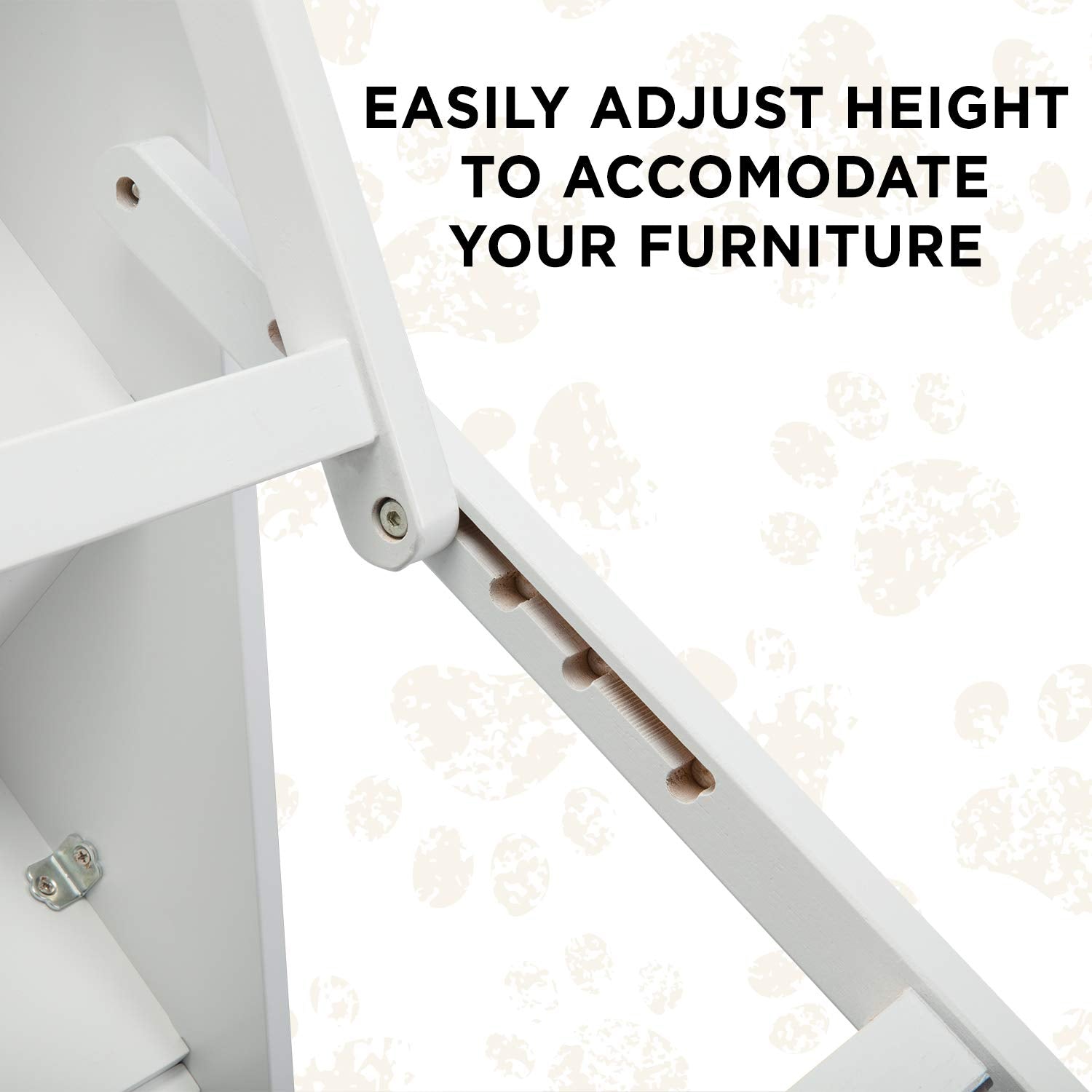 Arf Pets Wood Dog Stairs, 4 Levels Height Adjustment Wide Pet Steps, Foldable, White White  U1