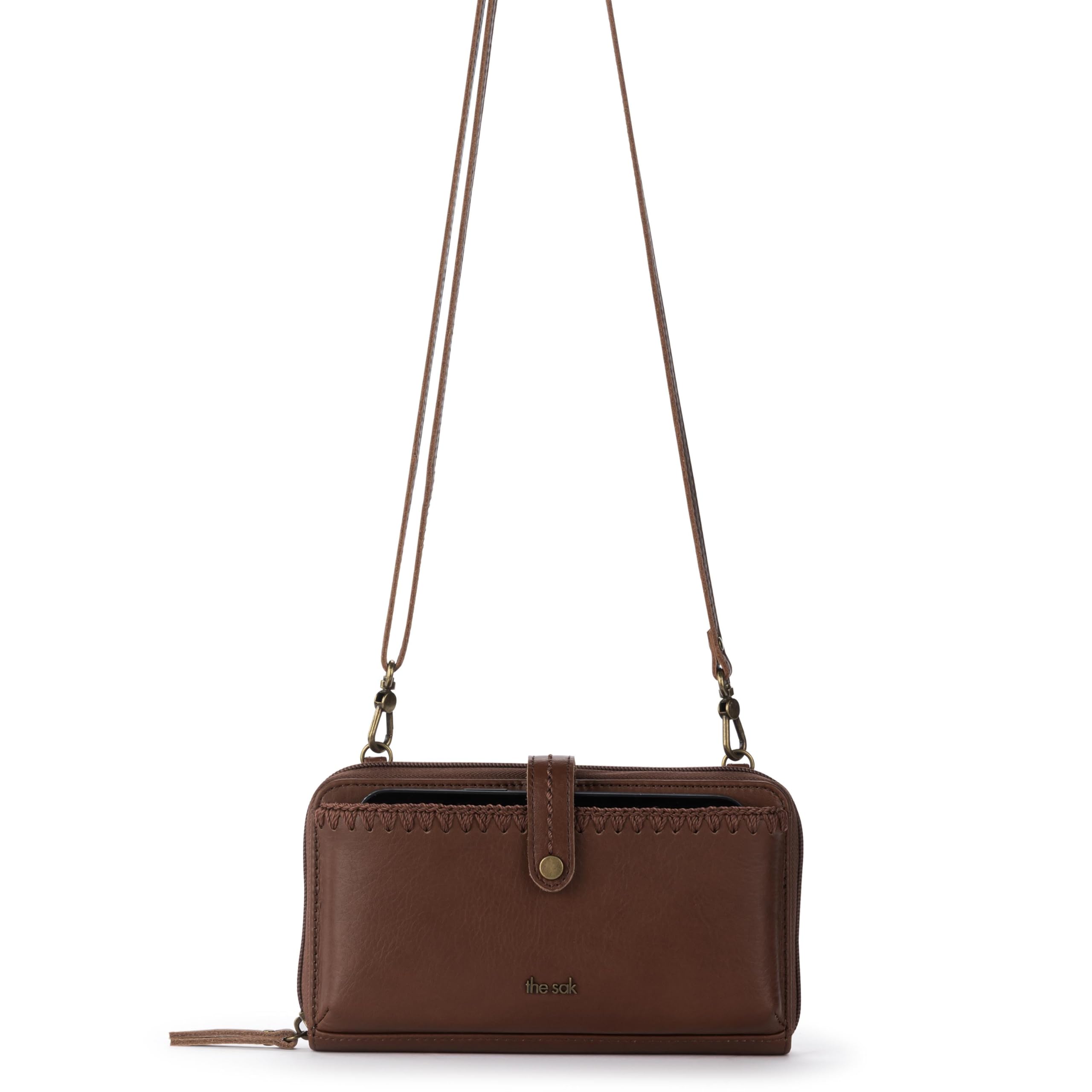 The Sak Iris Large Smartphone Crossbody Bag in Leather, Convertible Wristlet Purse Design - Whiskey Whiskey Large U1