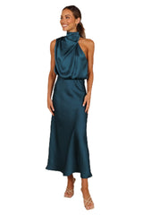 Petal & Pup Anabelle Halter Neck Midi Dress - Teal M Teal  U1