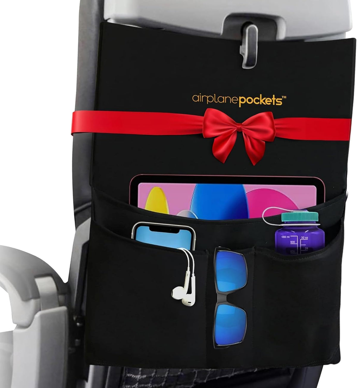 Airplane Pockets - Airplane Accessories - Plane Travel Essentials - Travel Organizer - Seat Storage Organizer - Air Travel Essentials - Seatback Organizer - International Travel Accessories Must Haves Black  U4