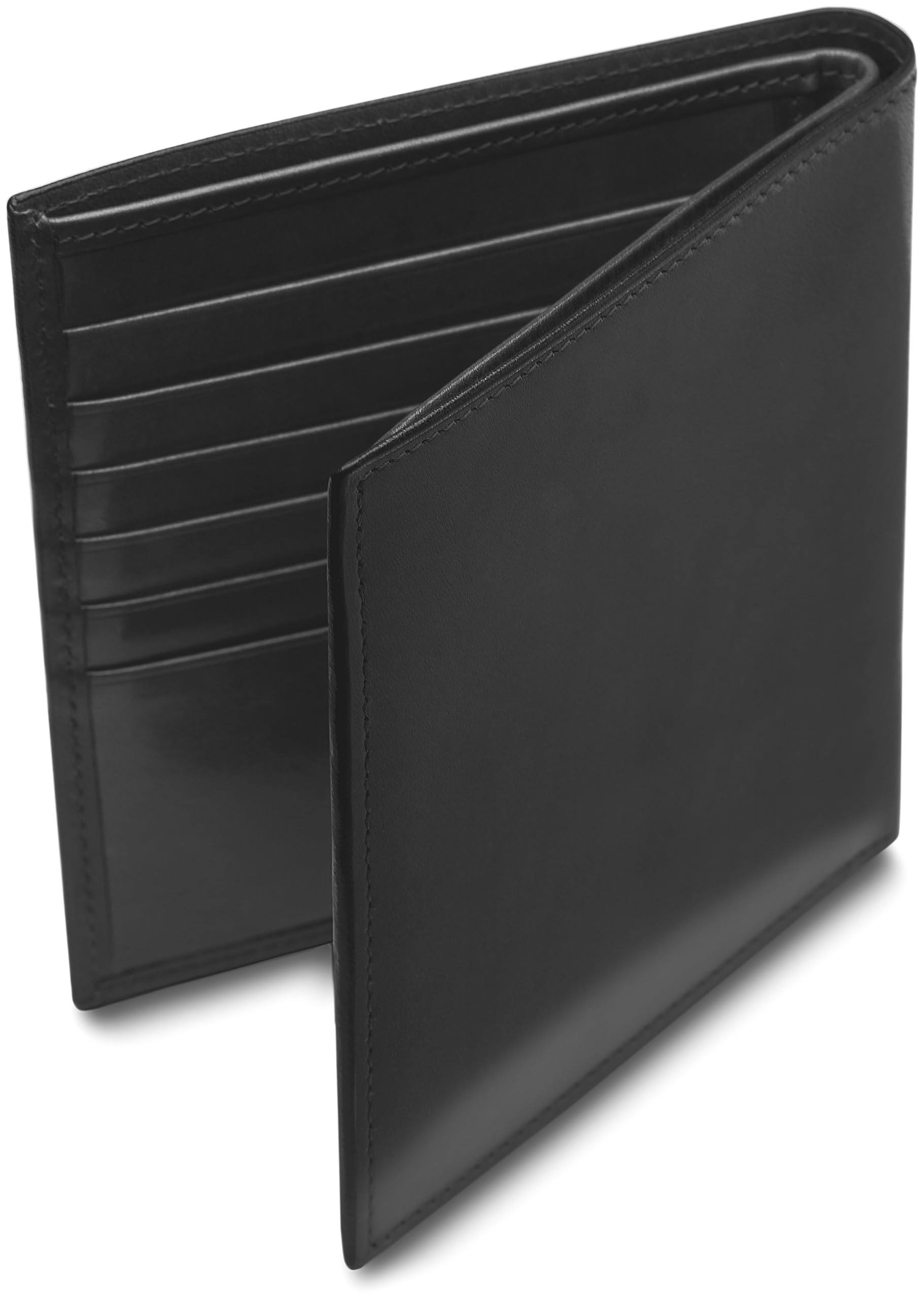 Bosca Men’s Wallet In Old Leather – 12 Pockets Bi-Fold Credit Holder Hand-Stained Full Grain Leather, RFID Blocking Black Black  U1