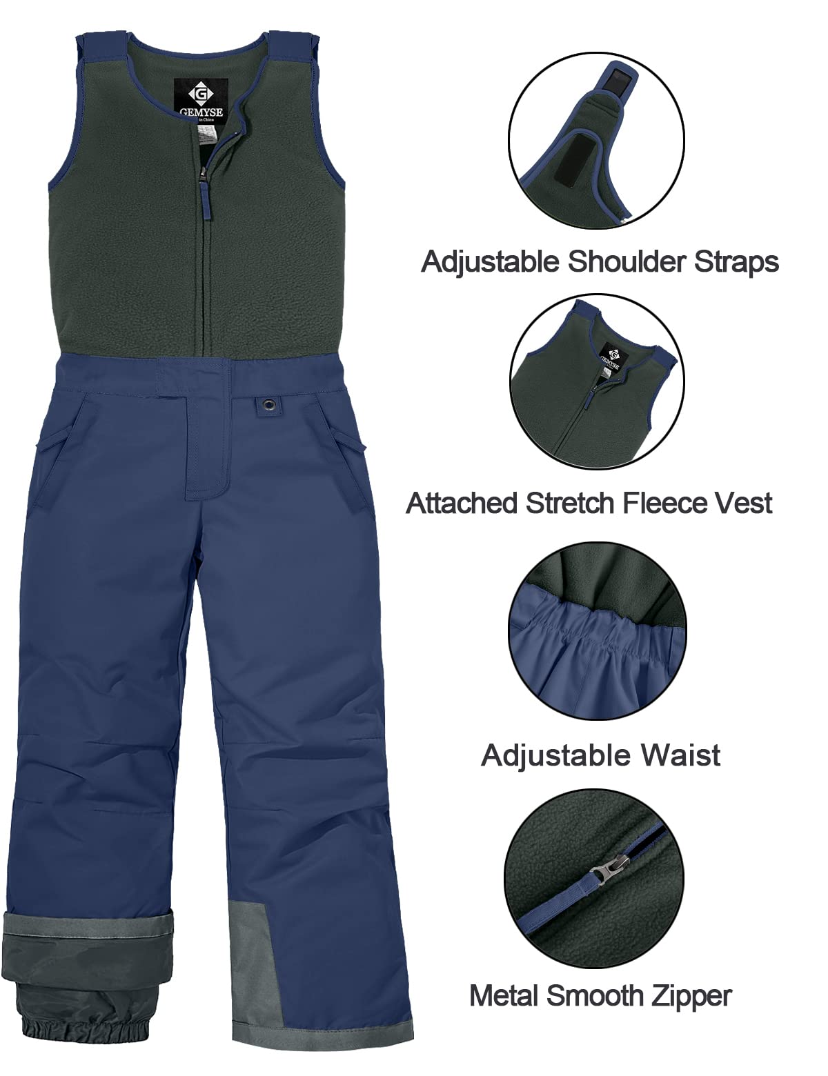 GEMYSE Kids Snow Ski Pants Insulated Waterproof Skiing Pants Boys Girls' Windproof Warm Snowboarding Pants(Navy Grey,14/16) U1