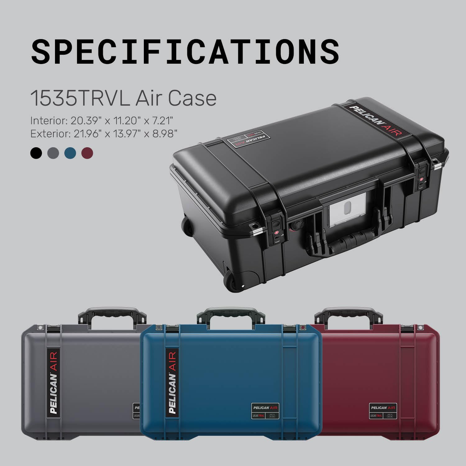 Pelican Air 1535 Travel Case - Carry On Luggage (Gray) Gray 1535 Travel Case U1