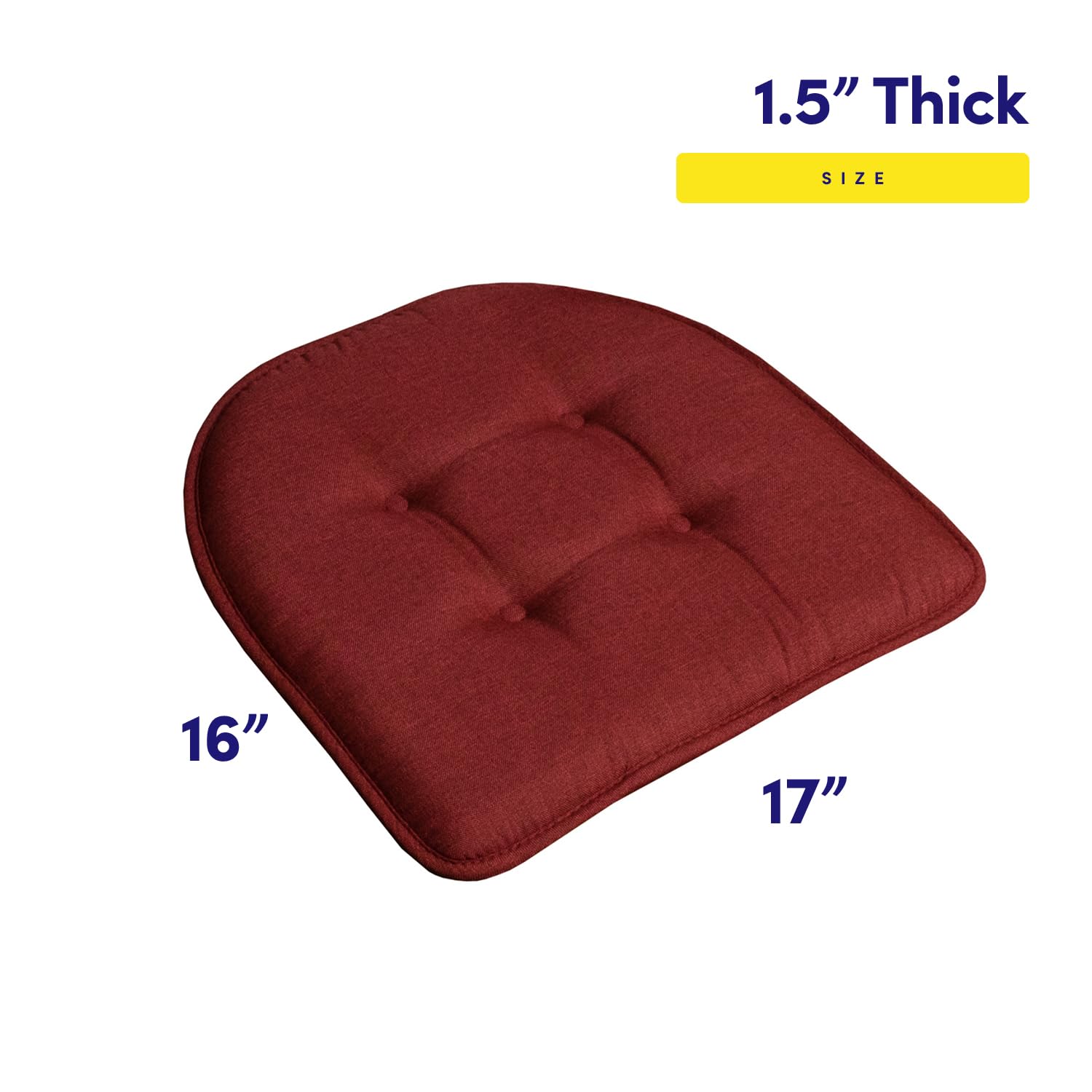 Sweet Home Collection Chair Cushion Memory Foam Pads Tufted Slip Non Skid Rubber Back U-Shaped 17" x 16" Seat Cover, 6 Pack, Wine Burgundy Wine Burgundy 6 Pack U1