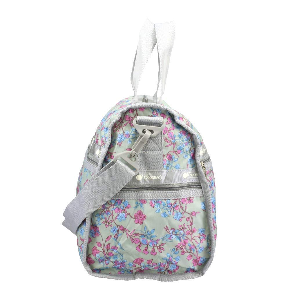 LeSportsac Laelia Mint Medium Weekender Crossbody Bag + Cosmetic Bag, Style 7184/Color F427, Celadon Mint Green Bag w Multi-color Laelia Orchids U1