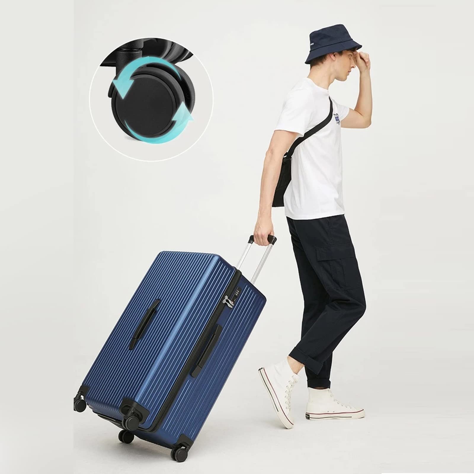 PRIMICIA GinzaTravel Trunk Luggage, 28 Inch Luggage with Spinner Wheels, Scratch resistant texture Lightweight PC material with TSA Lock（Family Travel Series ） (Dark Blue) Dark Blue 28inch-suitcase U1