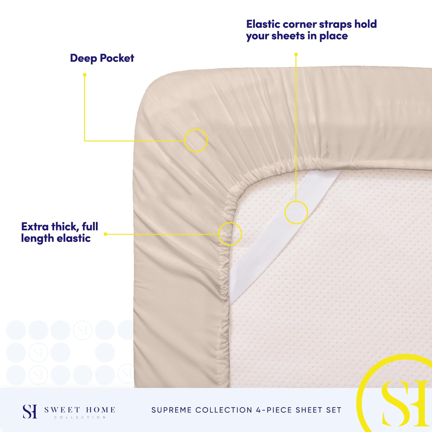 King Size Sheets - Breathable Luxury Bed Sheets with Full Elastic & Secure Corner Straps Built In - 1800 Supreme Collection Extra Soft Deep Pocket Bedding, Sheet Set, EXTRA DEEP pocket - King, Beige Beige EXTRA DEEP pocket - King U3