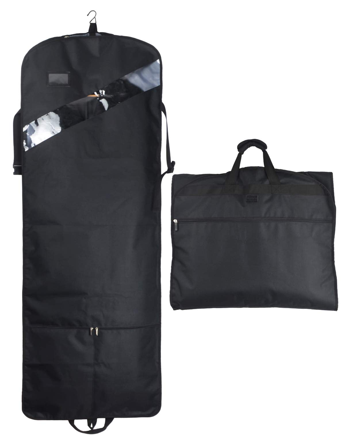 66'' Tri-fold Extra Long Dress Garment Bag, Premium & Breathable Tear-resistant Hanging Suit Cover for Travel and Storage Black 66 inches U1