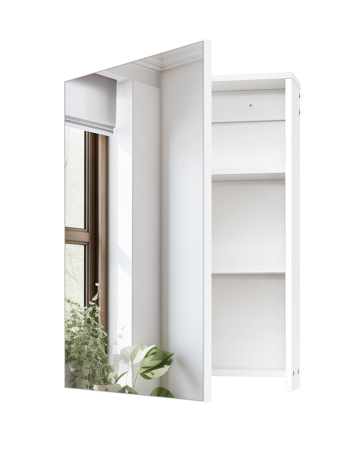 FOMAYKO Wall-Mounted Bathroom Vanity with Mirror, Medicine Cabinet with Storage Function, Hanging Storage Cabinet, Adjustable Shelves, White White 17.7''L x 5.5''W x 23.6''H U4