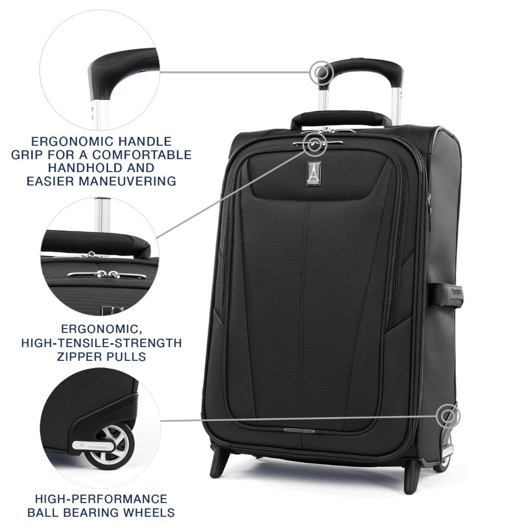 Travelpro Maxlite 5 Softside Expandable Upright 2 Wheel Carry on Luggage, Lightweight Suitcase, Men and Women, Black, Carry On 22-Inch Black Carry-on 22-Inch U46