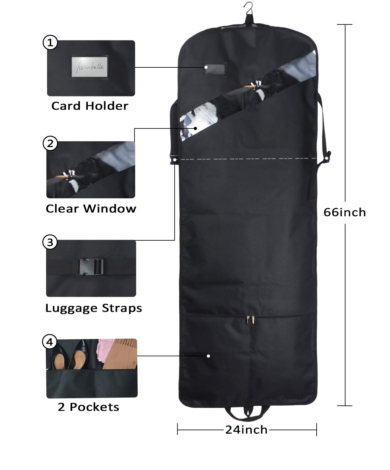 66'' Tri-fold Extra Long Dress Garment Bag, Premium & Breathable Tear-resistant Hanging Suit Cover for Travel and Storage Black 66 inches U1