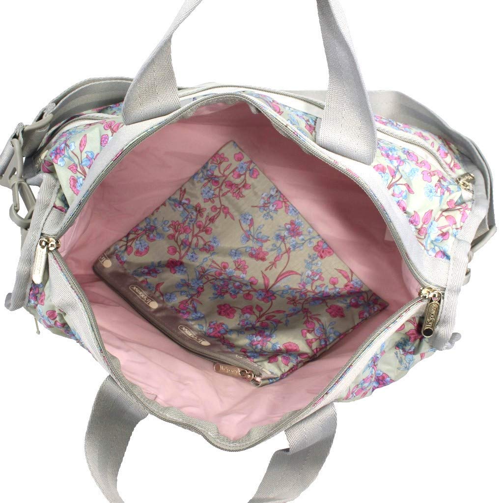LeSportsac Laelia Mint Medium Weekender Crossbody Bag + Cosmetic Bag, Style 7184/Color F427, Celadon Mint Green Bag w Multi-color Laelia Orchids U1