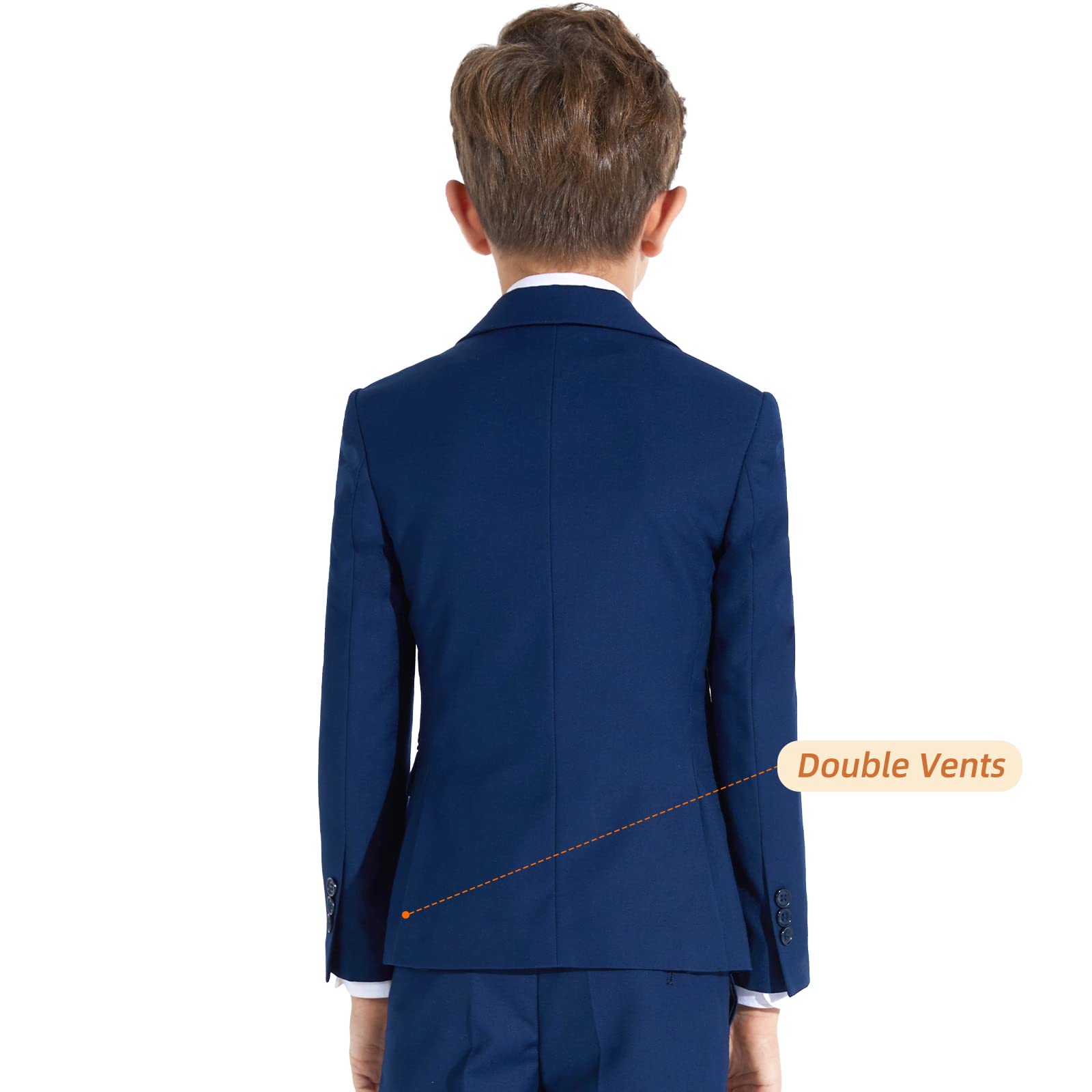 Plavict Boys' Suits Slim Fit 5 Piece, Adjustable Waist, Boys Formal Set Blue U1