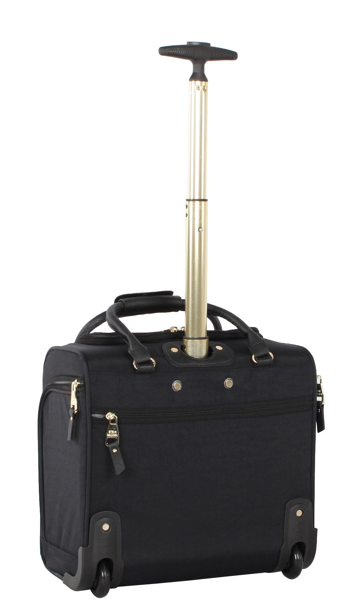 steve madden Designer 15 Inch Carry on Suitcase- Small Weekender Overnight Business Travel Luggage- Lightweight 2- Rolling Spinner Wheels Under Seat Bag for Women (Peek-A-Boo Black) Peek-A-Boo Black One_Size U1