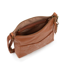 The Sak Lucia Crossbody Bag in Leather, Convertible Purse with Adjustable Strap, Tobacco Floral Embossed Tobacco Floral Emboss One Size U2