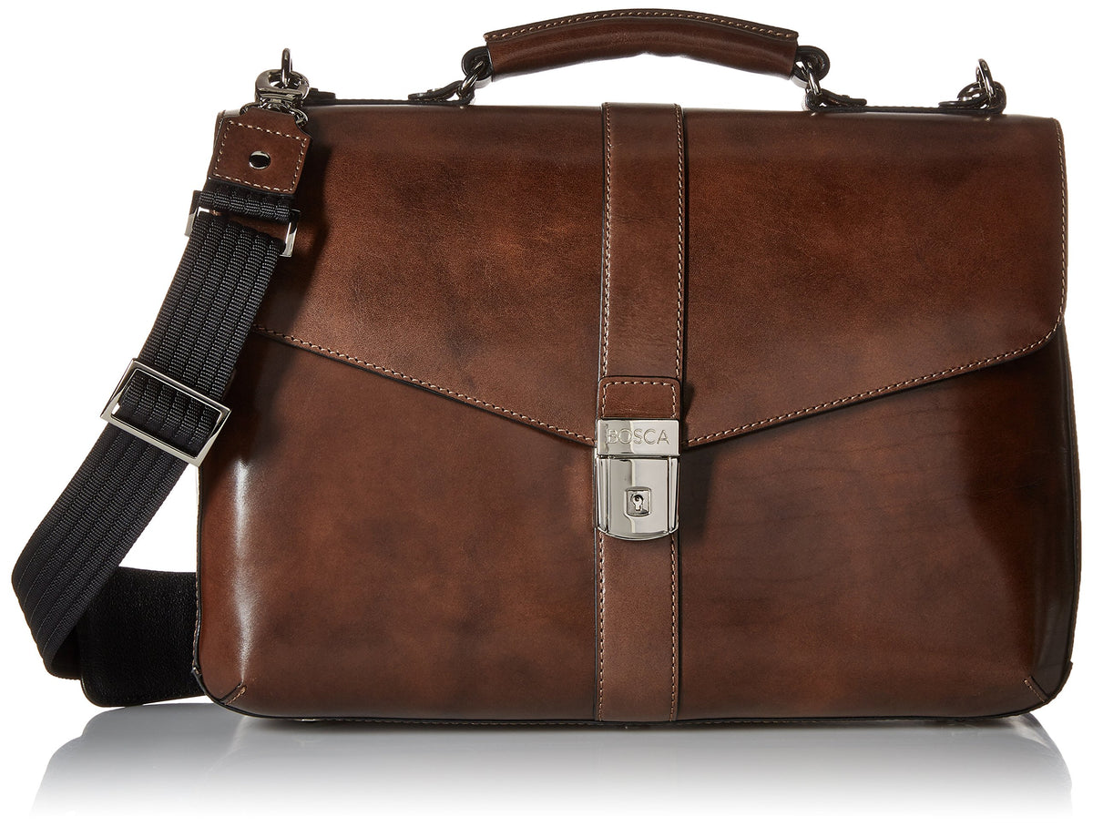 Bosca Old Leather Single Gusset Flapover Brief ( Teak , One Size ) Teak One Size U2
