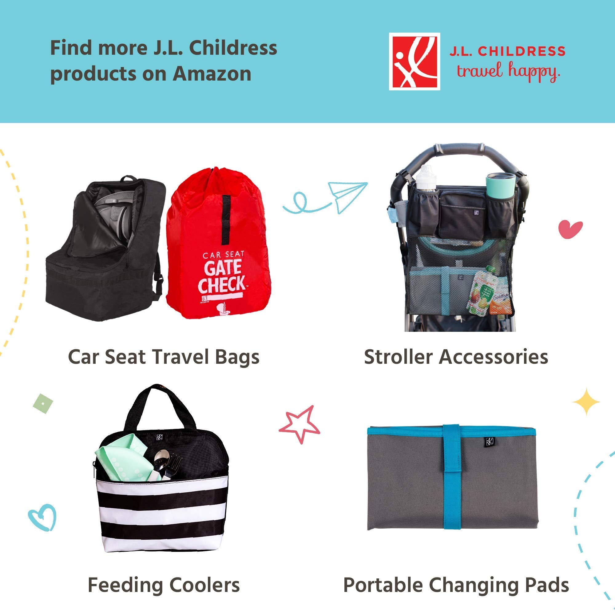 J.L. Childress DELUXE Gate Check Bag for Single & Double Strollers - Premium Heavy-Duty Durable Air Travel Bag, Adjustable Shoulder Straps - Fits Most Single & Double Strollers, Grey ( Grey ) Grey  U1