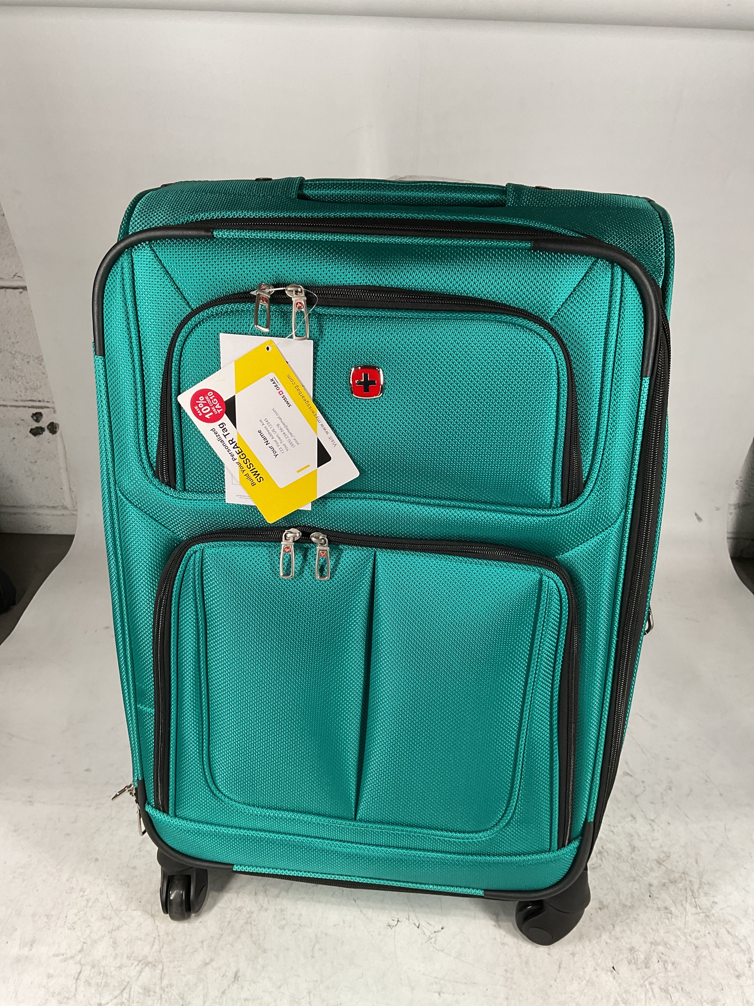 SwissGear Sion Softside Expandable Luggage, Teal, Checked-Medium 25-Inch U1