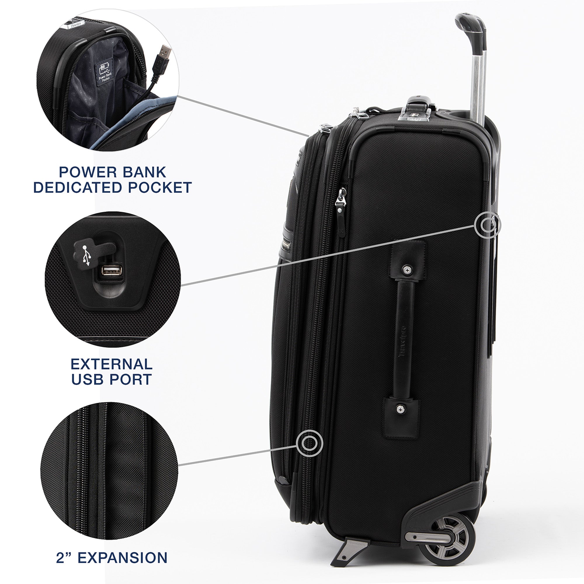 Travelpro Platinum Elite Softside Expandable Luggage, 2 Wheel Upright Suitcase, USB Port, Men and Women ( Shadow Black , Carry On 22 Inch ) Shadow Black Carry On 22 Inch U3