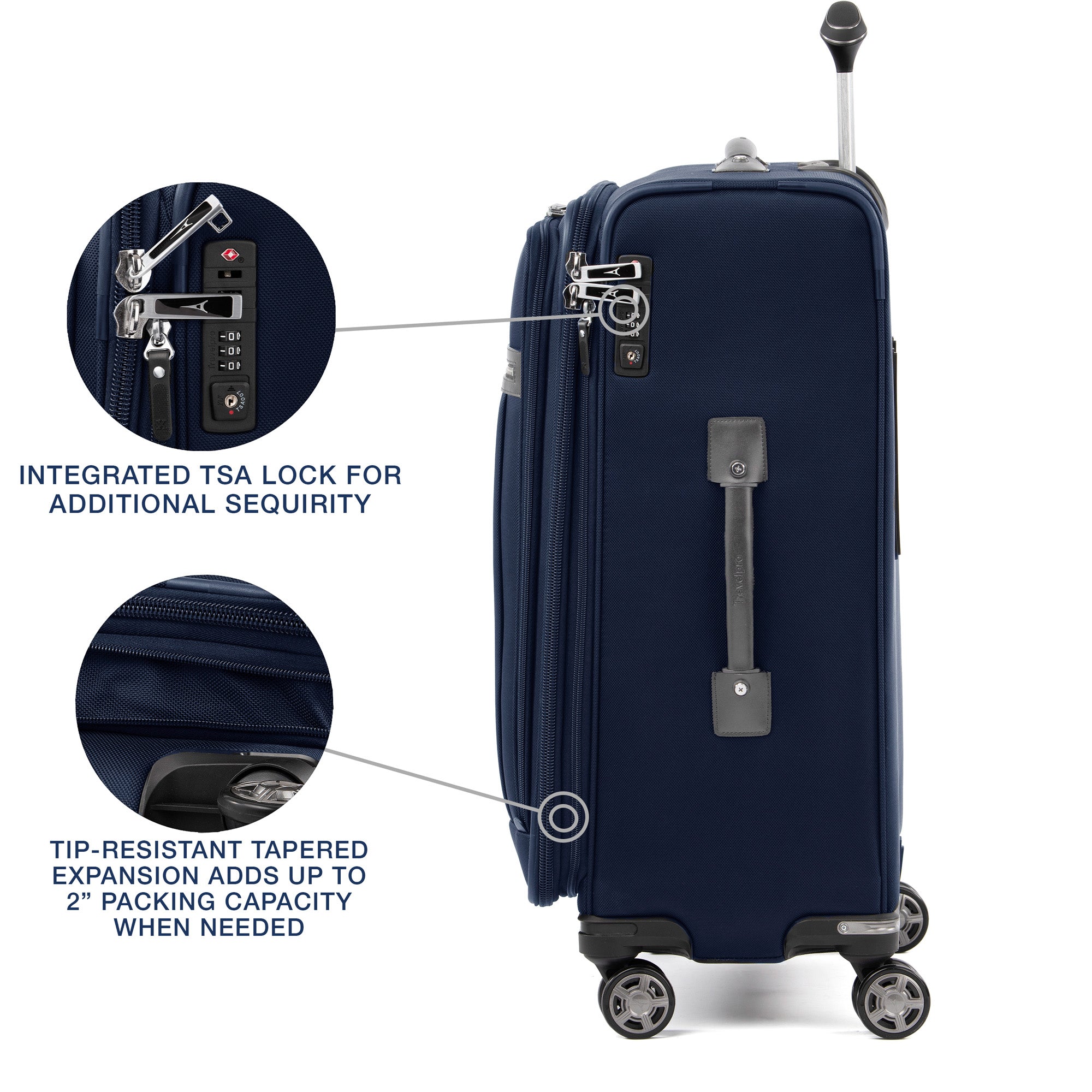 Travelpro Platinum Elite Softside Expandable Checked Luggage, 8 Wheel Spinner Suitcase, TSA Lock, Men and Women, Checked Medium 25-Inch ( Dark Blue , Checked-Medium 25-Inch ) Dark Blue Checked Medium 25 Inch U15