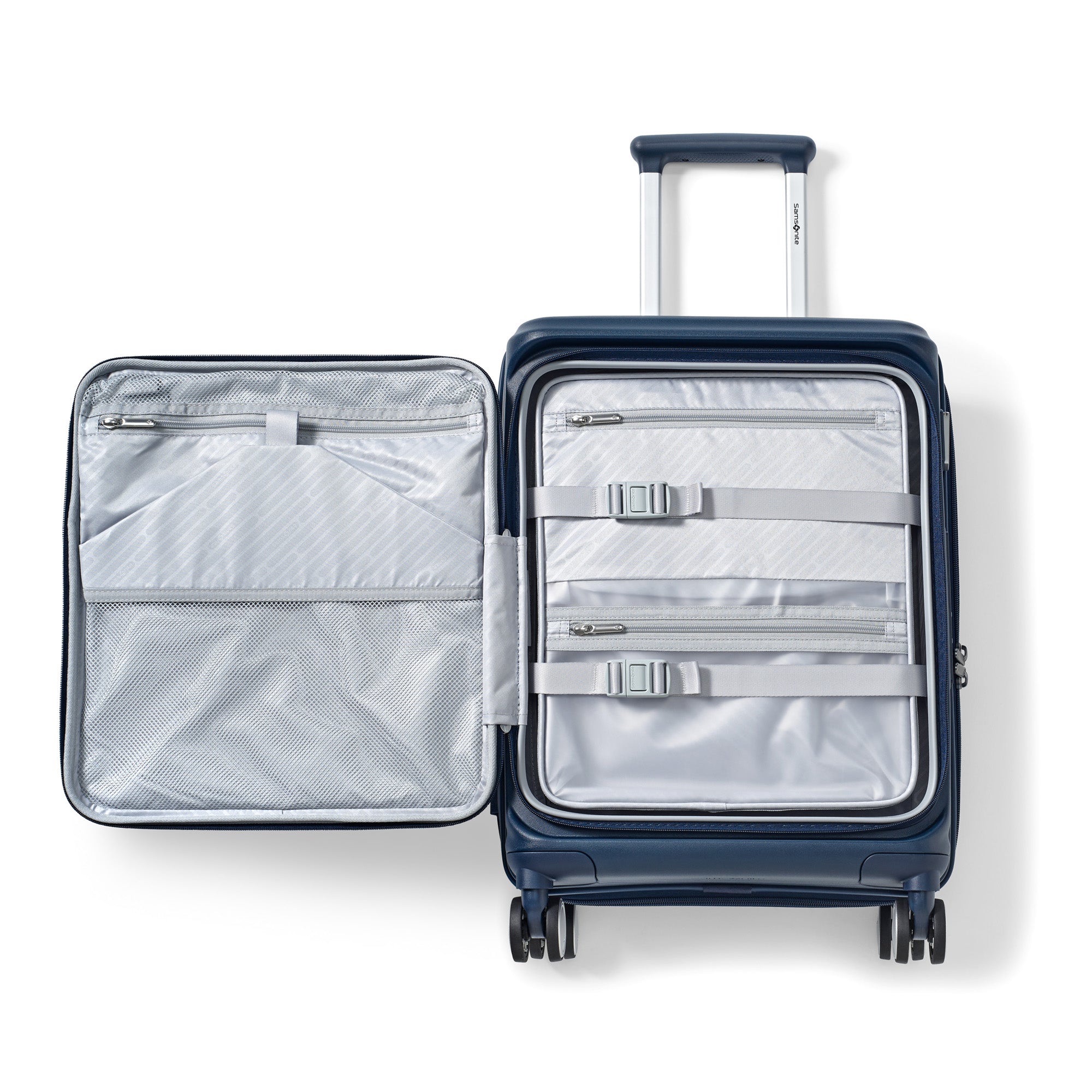 Samsonite Paralux Luggage - Innovative Design - Quick Access Front Pocket - Dual Suspension Wheel Technology - TSA Lock - Expandable - Includes Removable Packing Cubes ( Midnight Navy , Carry-On Spinner ) Midnight Navy Carry On Spinner U1