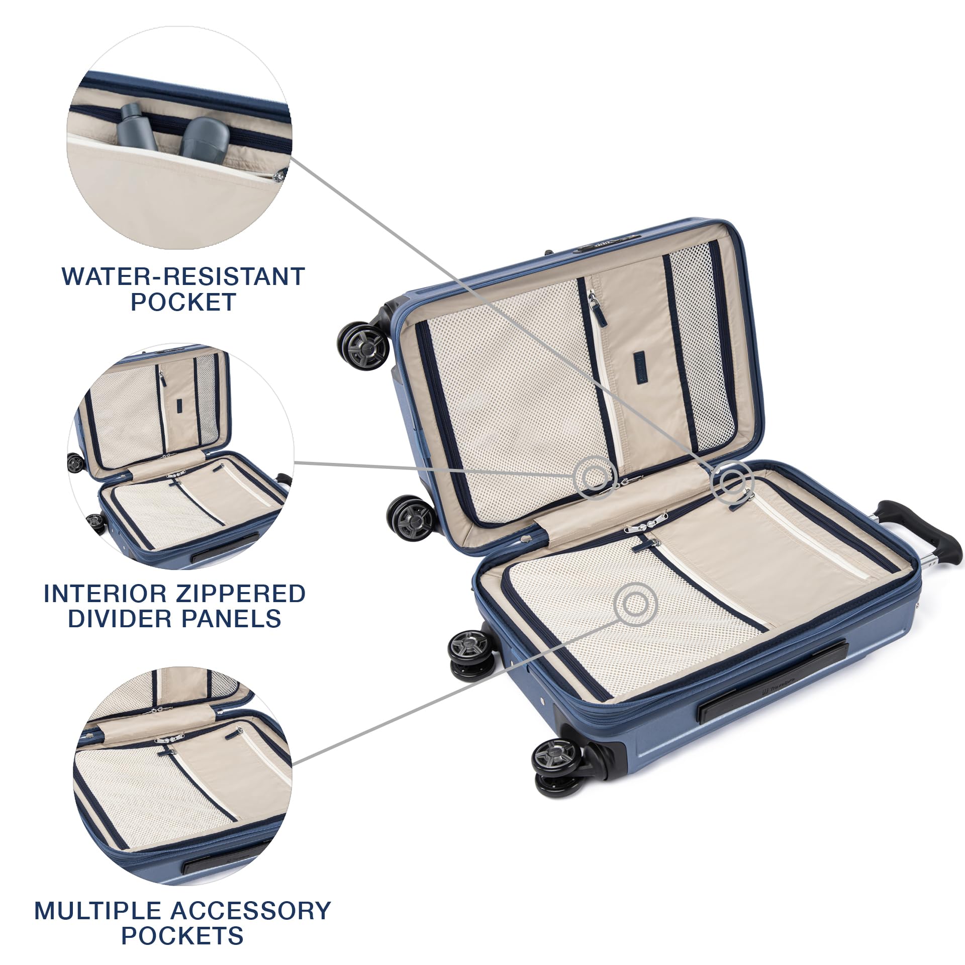 Travelpro Platinum Elite Hardside Expandable Spinner Wheel Luggage TSA Lock Hard Shell Polycarbonate Suitcase ( Dark Sky Blue , Carry-on with Laptop Pocket 21-Inch ) Dark Sky Blue Carry On With Laptop Pocket 21 Inch U2