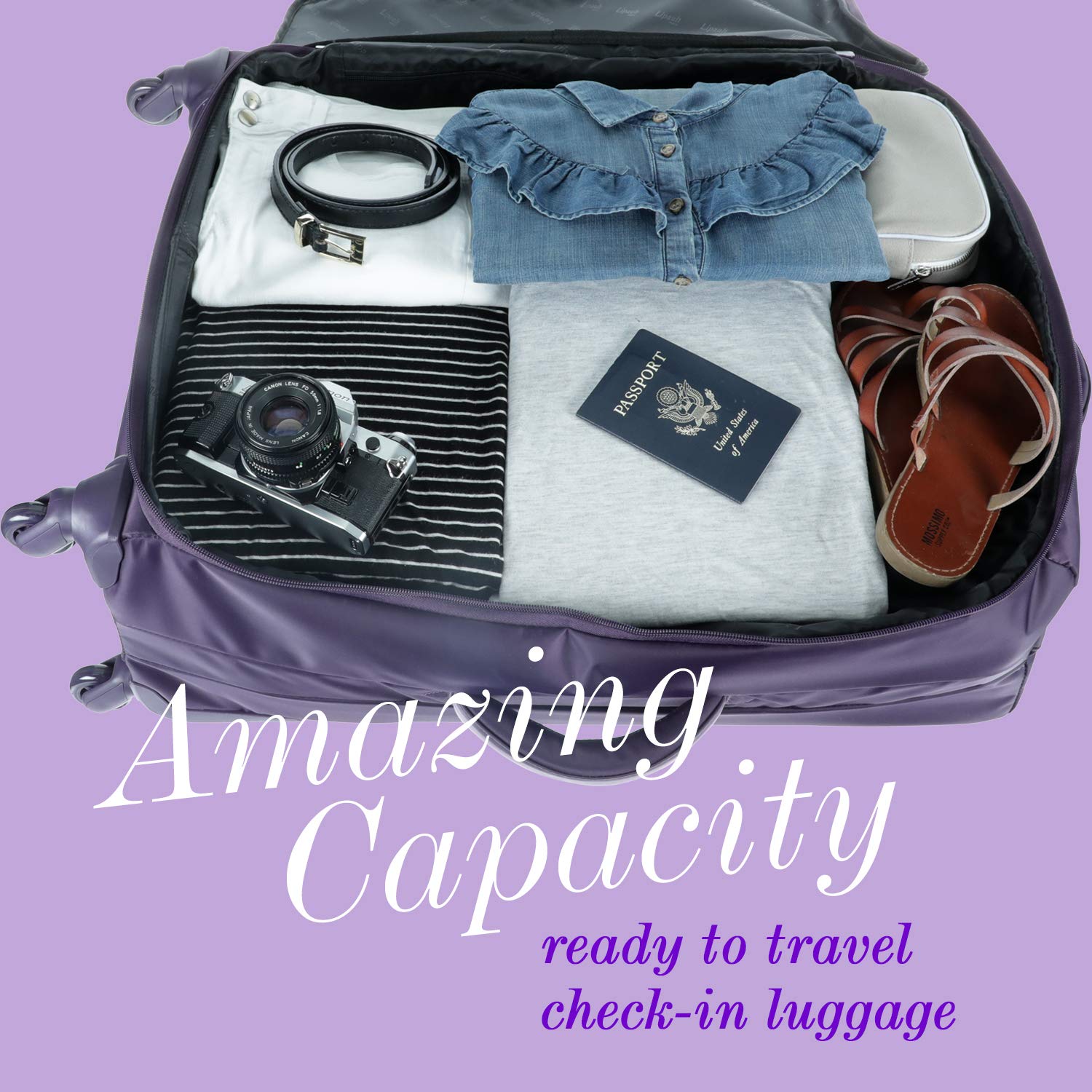 Lipault - Original Plume Spinner 65/24 Luggage - Carry On Suitcase Rolling Bag for Women – Purple   U1