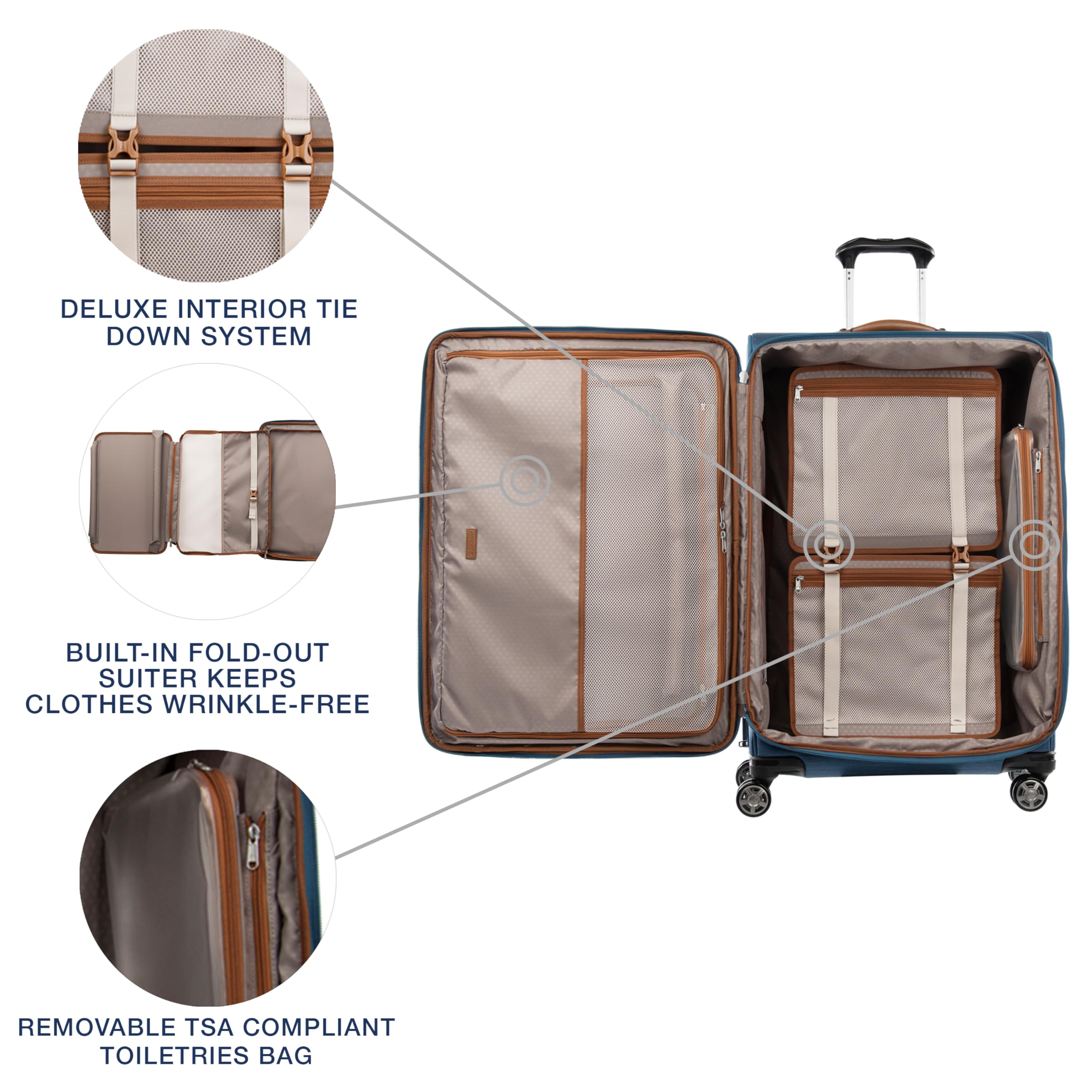 Travelpro Platinum Elite Softside Expandable Checked Luggage, 8 Wheel Spinner Large Suitcase, TSA Lock, Men and Women ( Coastal Blue , Checked-Large 29-Inch ) Coastal Blue Checked Large 29 Inch U1