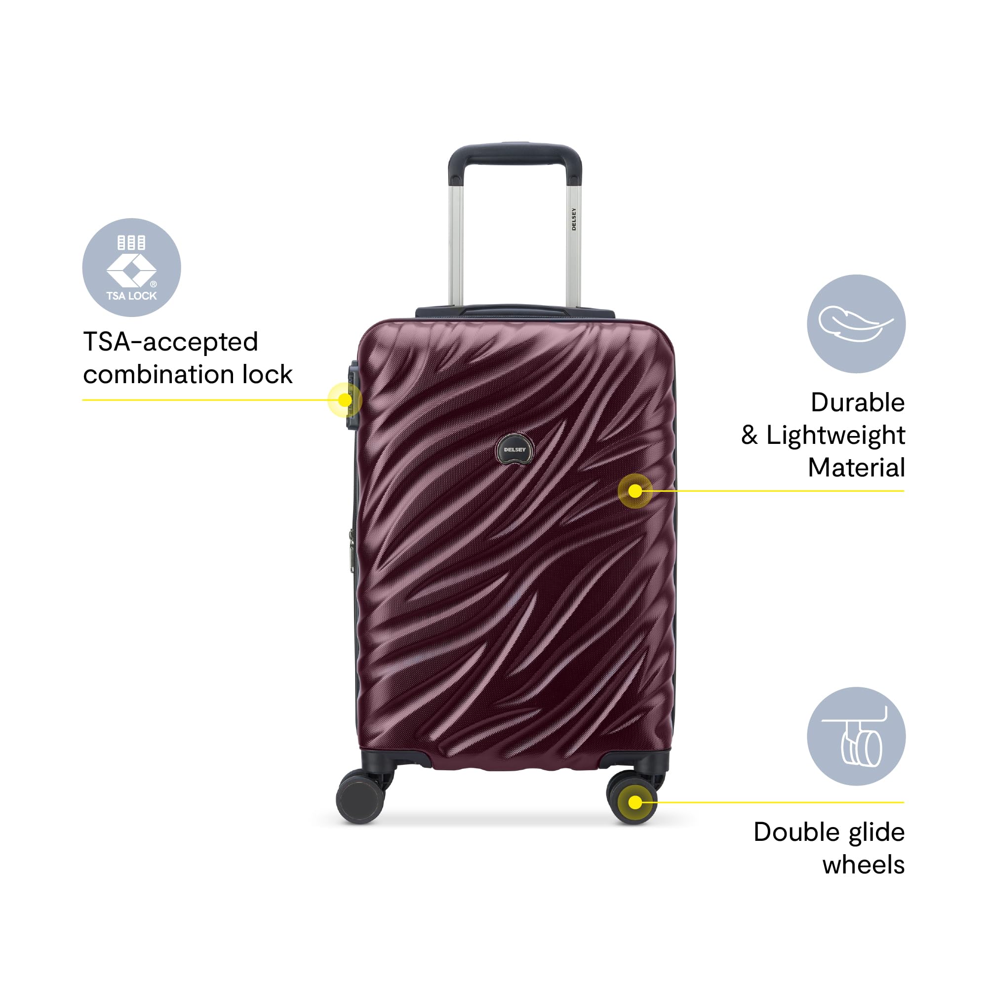 Delsey Alexis Lightweight Luggage, 4-Wheel Spinners Hardshell Suitcase, Expandable with TSA Lock  ( Burgundy , 3-piece Set (21"/25"/29") ) Burgundy 3 Piece Set 21 25 29 U5