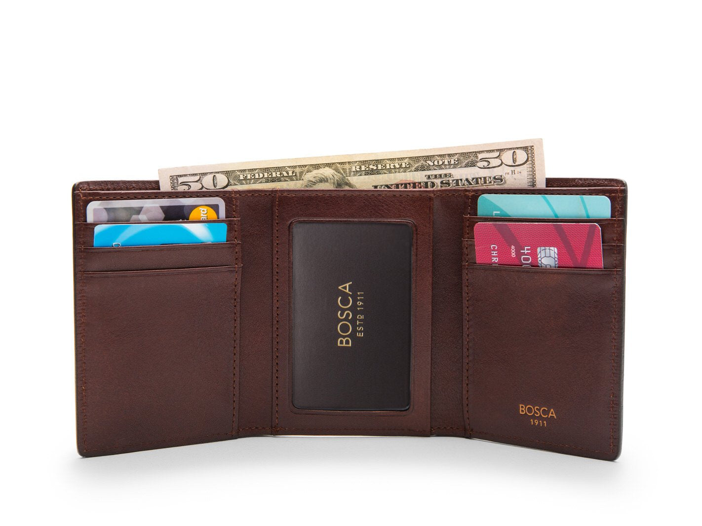 Bosca Mens Dolce Collection - Double I.D. Trifold ( Dark Brown , One Size ) Dark Brown One Size U1