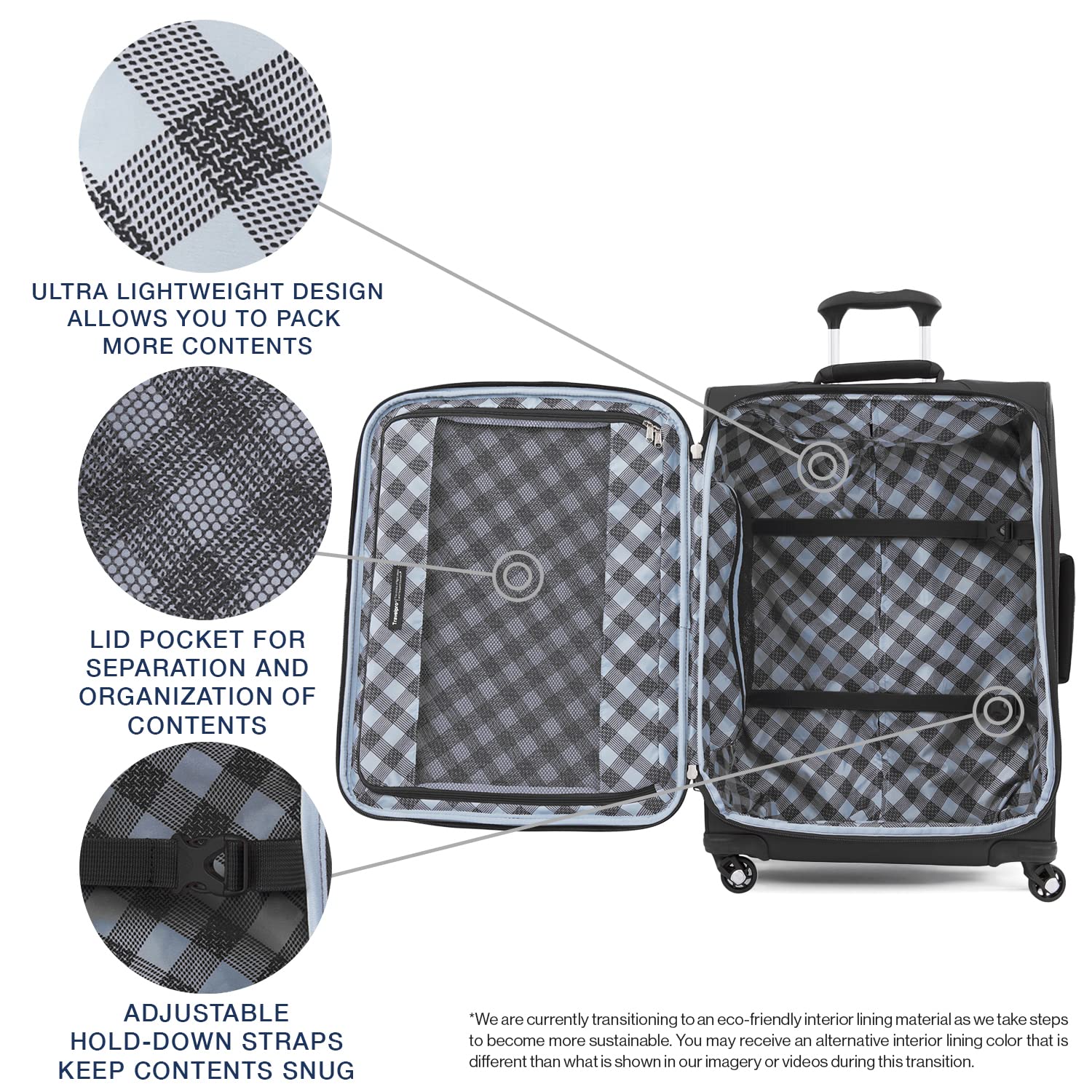 Travelpro Maxlite 5 Softside Expandable Luggage with 4 Spinner Wheels, Lightweight Suitcase, Men and Women Black Checked Large 29 Inch U29