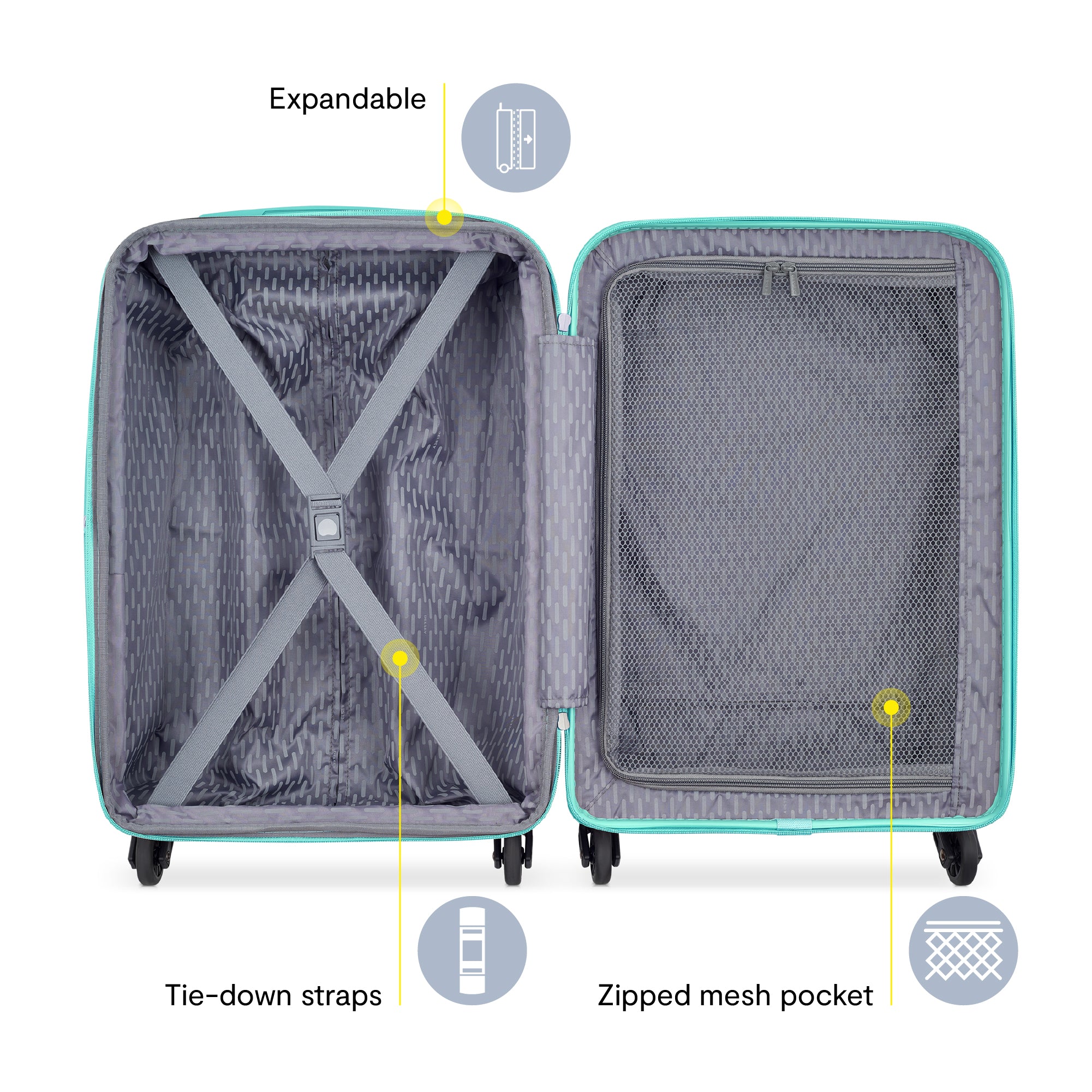 Delsey Paris Christine Hardside Expandable Luggage with Spinner Wheels ( White with Teal Trim , Checked-Medium 24 Inch ) White with Teal Trim Checked Medium 24 Inch U1